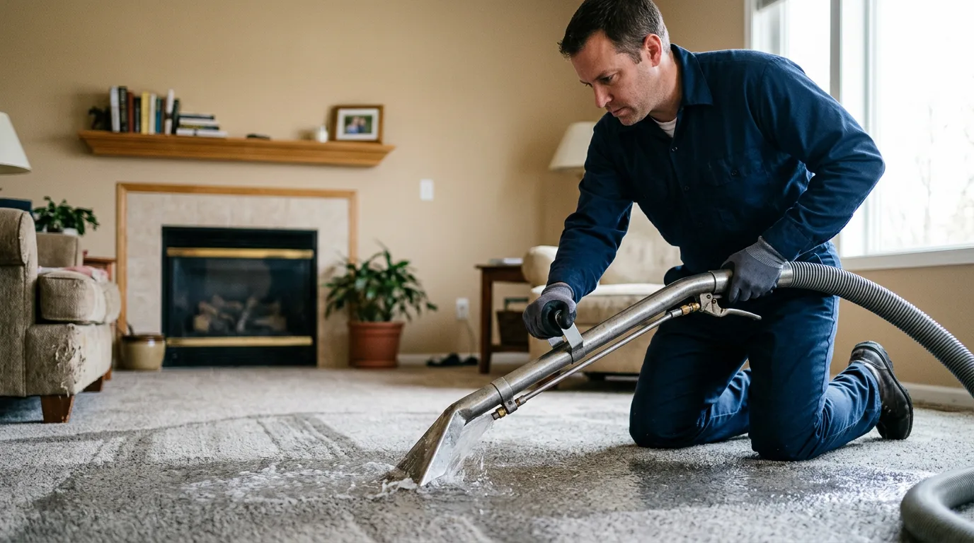 Water damage restoration technician working near Rapids City, IL